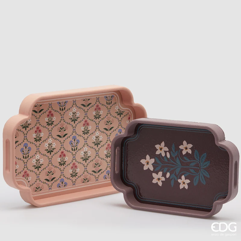 EDG Enzo De Gasperi Set 2 Vassoi Decorativi Decoflor in Legno