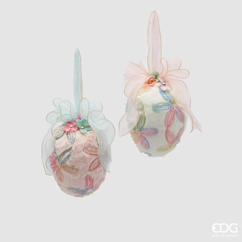 EDG Enzo De Gasperi Set 2 Decorazioni Uovo Fiocco da Appendere H20 cm