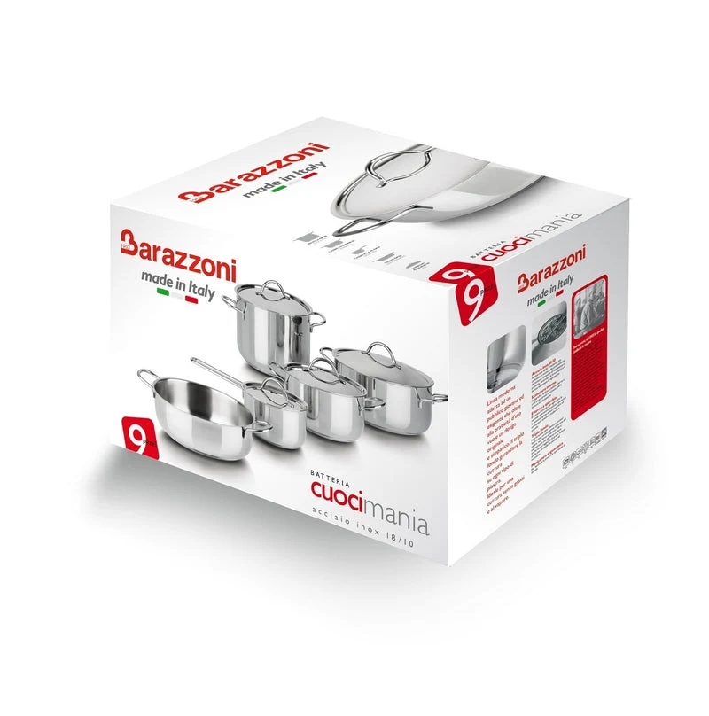 Barazzoni Batteria di Pentole 9 Pezzi Cuocimania in Acciaio Inox