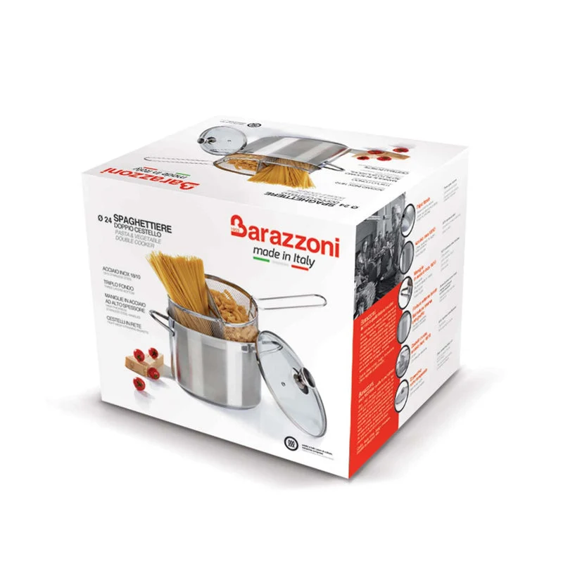 Barazzoni Pentola Spaghettiere doppio cestello in Acciaio inox 24 cm