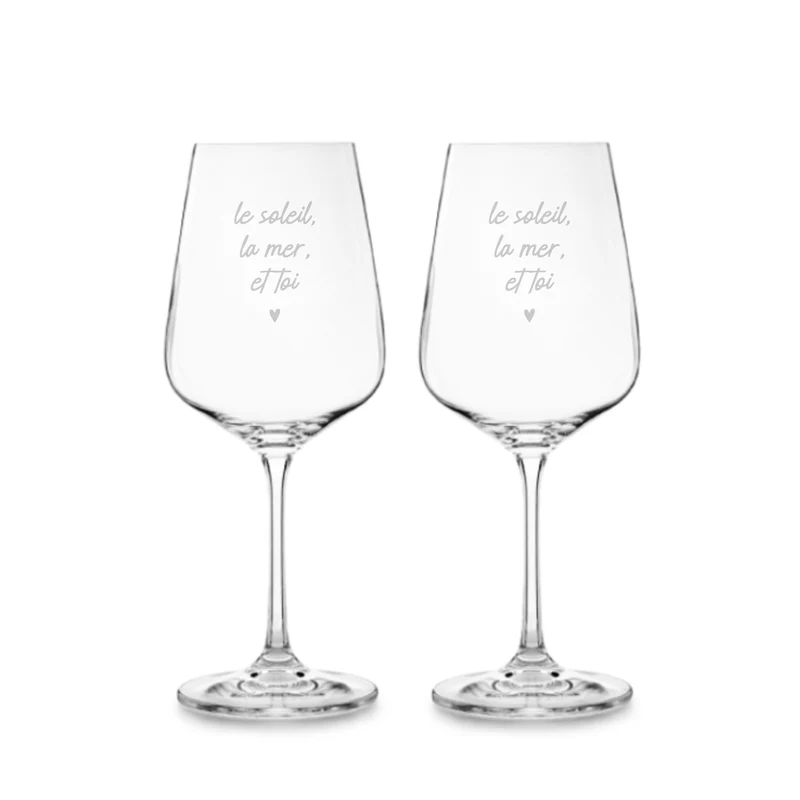 Le Gioie Set 2 Calici Vino Le Soleil La Mer et Toi in Vetro 450ml