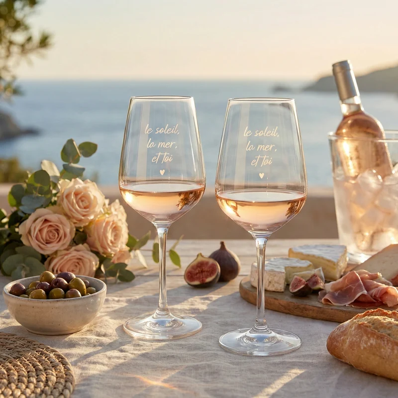 Le Gioie Set 2 Calici Vino Le Soleil La Mer et Toi in Vetro 450ml
