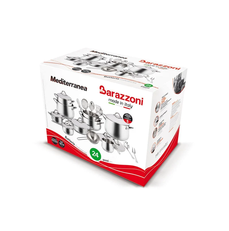 Barazzoni Batteria di Pentole 24 Pezzi Mediterranea in Acciaio Inox
