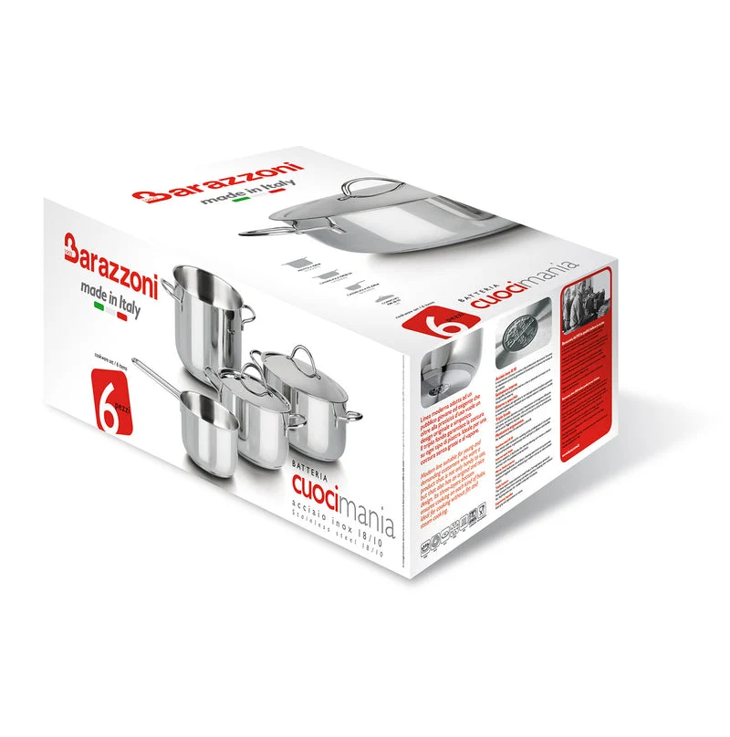 Barazzoni Batteria di Pentole 6 Pezzi Cuocimania in Acciaio Inox