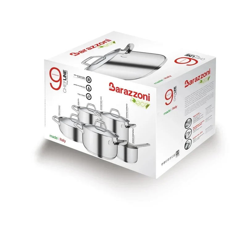 Barazzoni Batteria di Pentole 9 Pezzi Chef Line in Acciaio Inox