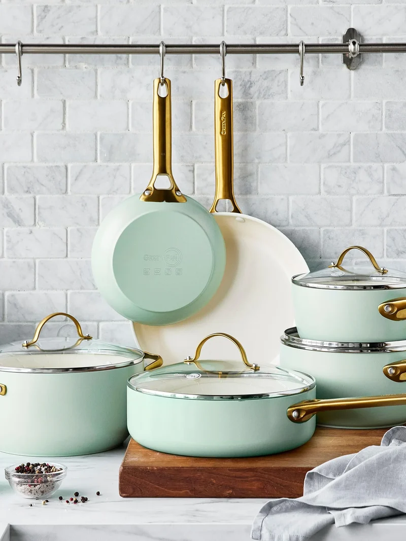 GreenPan Batteria di Pentole 10 Pezzi Padova Antiaderente Mint Green