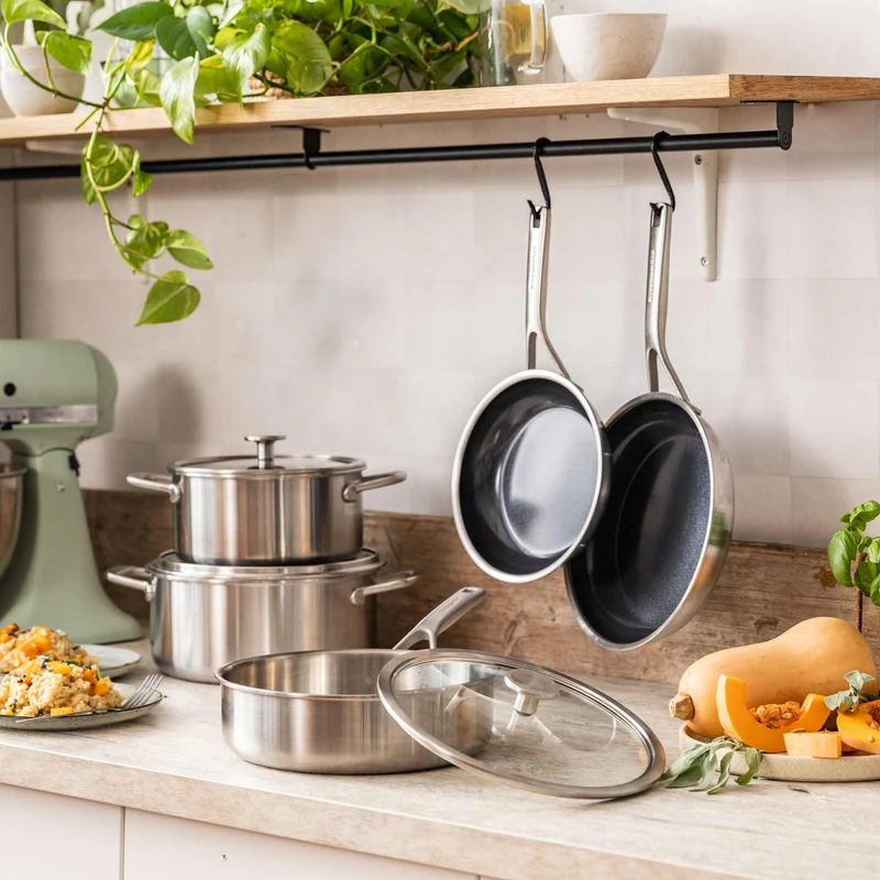 KitchenAid Bratpfannenset 24/28cm Tri-ply Edelstahl mit Keramik-Antihaftbeschichtung