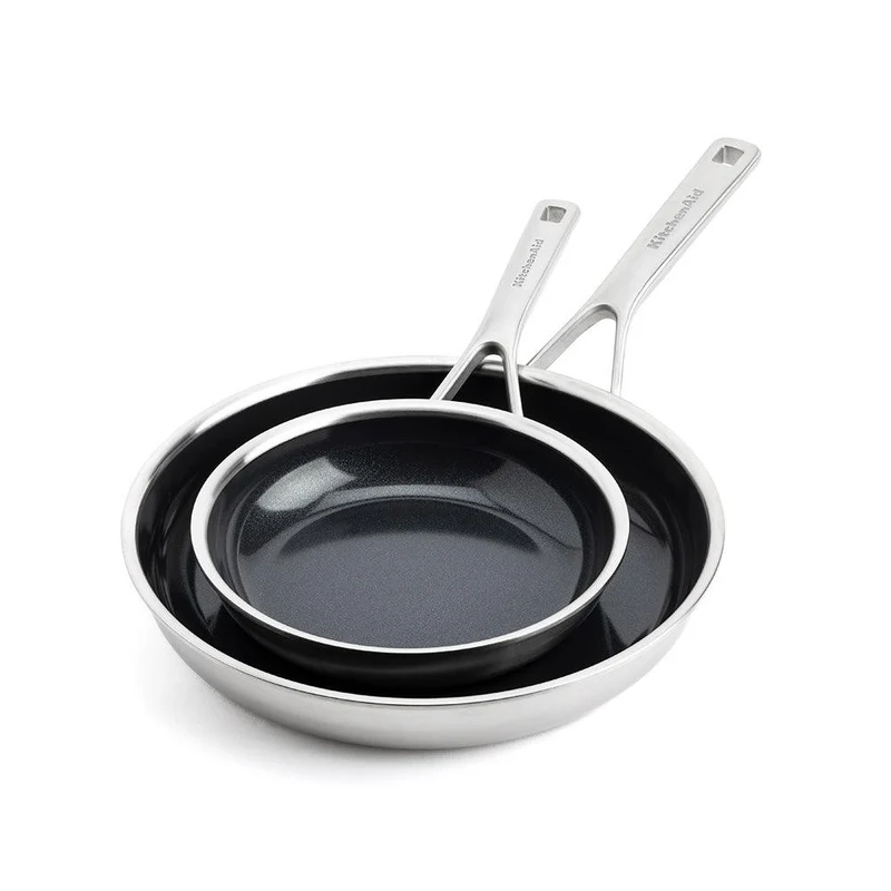 KitchenAid Bratpfannenset 20/28cm Tri-ply Edelstahl mit Keramik-Antihaftbeschichtung