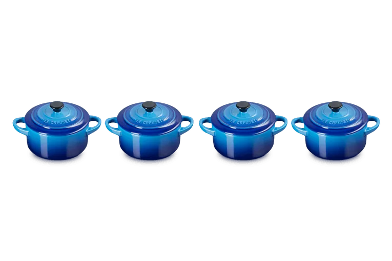 Le Creuset Mini-Sautépfannen/Aufbewahrungstöpfe 4-tlg. 'Azurblau'