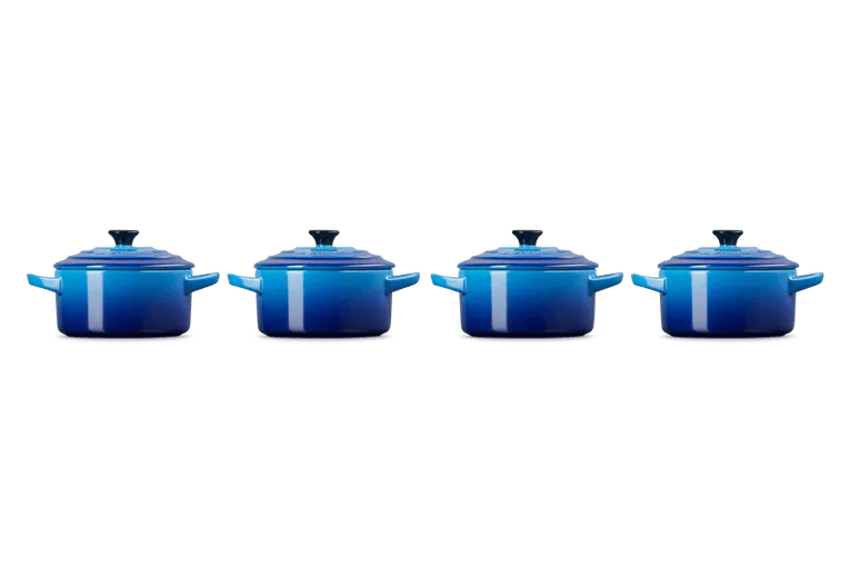 Le Creuset Mini-Sautépfannen/Aufbewahrungstöpfe 4-tlg. 'Azurblau'