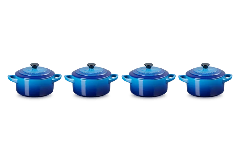 Le Creuset Mini-Sautépfannen/Aufbewahrungstöpfe 4-tlg. 'Azurblau'