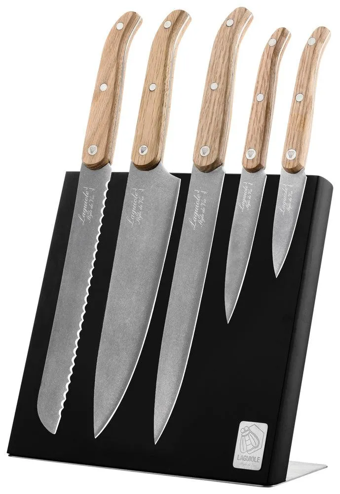 Laguiole Style de Vie Kochmesserset aus Eichenholz mit magnetischem Messerblock