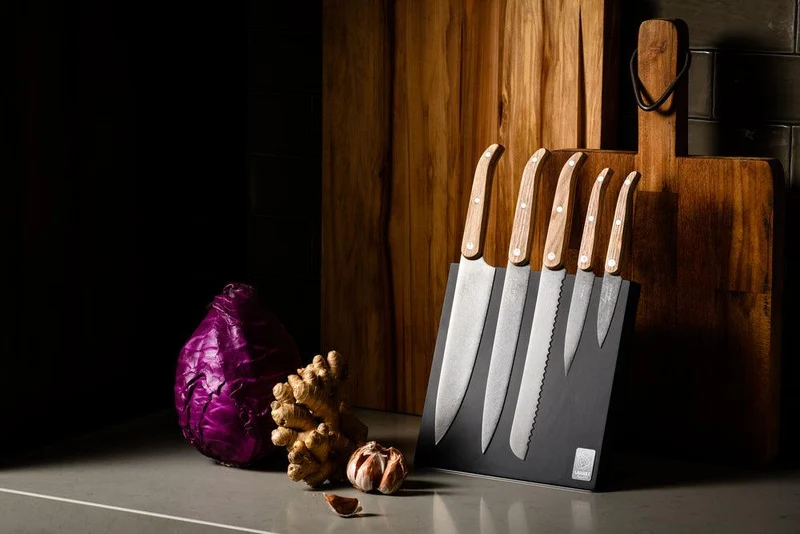 Laguiole Style de Vie Kochmesserset aus Eichenholz mit magnetischem Messerblock