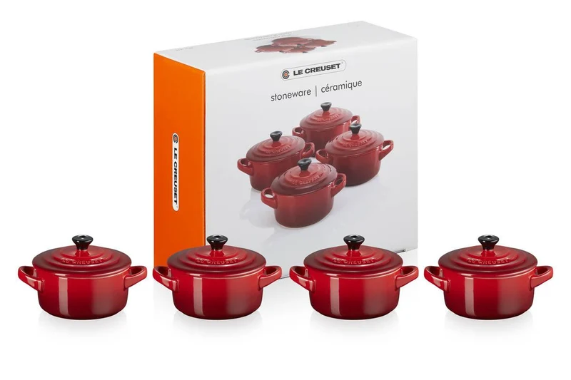 Le Creuset Mini-Schmortöpfe/Vorratsgläser (4 Stück) 'Kirschrot'