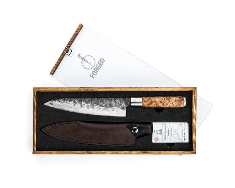 Geschmiedetes Kochmesser 20 cm VG10 mit Lederscheide