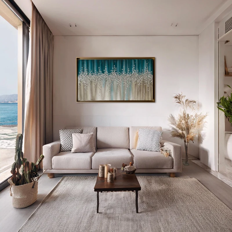 Art Maiora Quadro Comete con Cornice Oro Dipinto a Mano su Tela 140x80 cm Ottanio