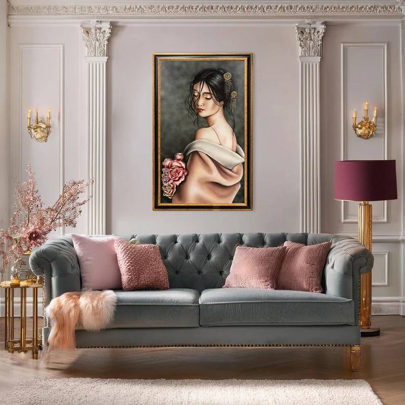 Art Maiora Quadro Adara con Cornice Nero Oro Dipinto a Mano su Tela 120x75 cm