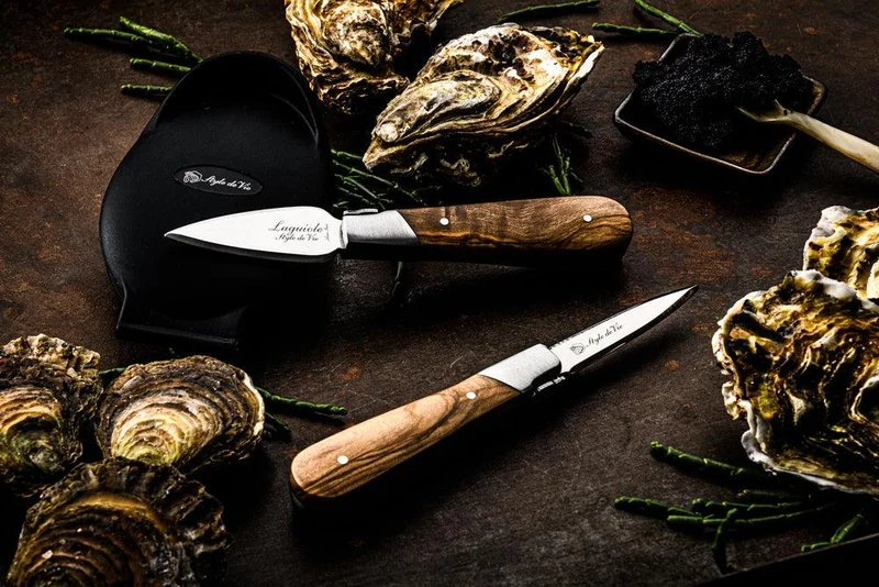 Laguiole Style de Vie Austern-Geschenkset aus Olivenholz mit Silikon-Austernhalter