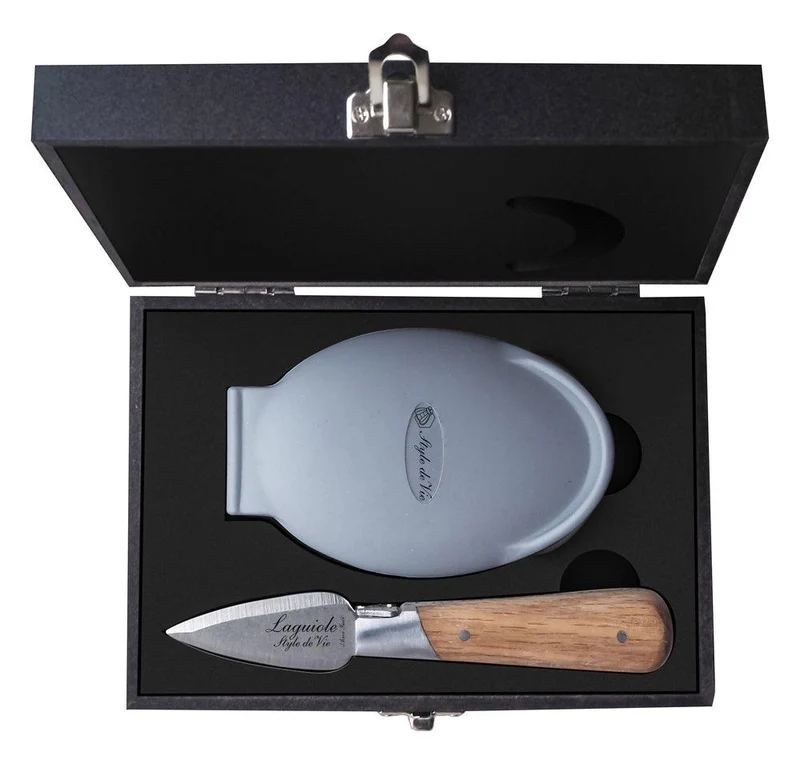 Laguiole Style de Vie Austern-Geschenkset aus Eichenholz mit Silikon-Austernhalter