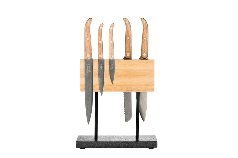 Magnetischer Messerblock im Laguiole-Stil aus Eiche mit Natursteinsockel