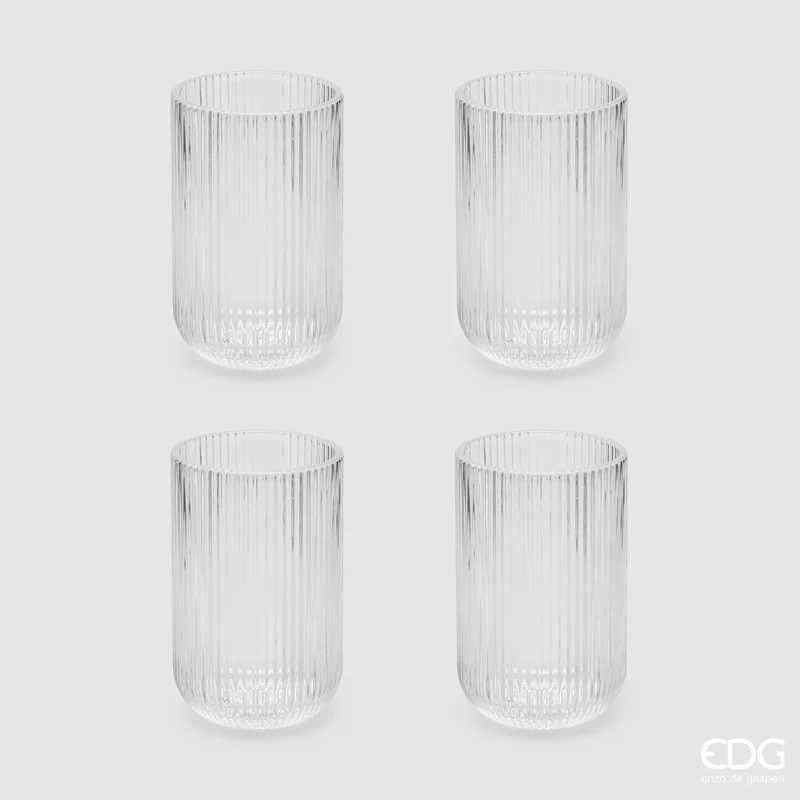 EDG Enzo De Gasperi Offerta Set 4 Bicchieri Longdrink Righe H12 D8 cm