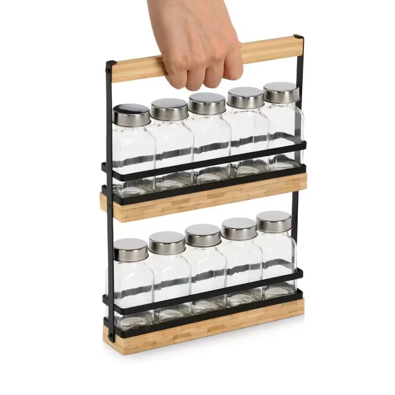 Gewürzständer-Set, 11-tlg., Glas/Metall/Bambus