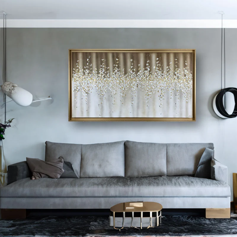 Art Maiora Quadro Comete con Cornice Oro Dipinto a Mano su Tela 140x80 cm
