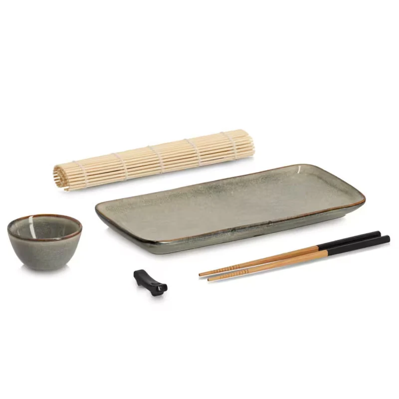 Sushi-Set, 5-tlg., Steingut/Bambus