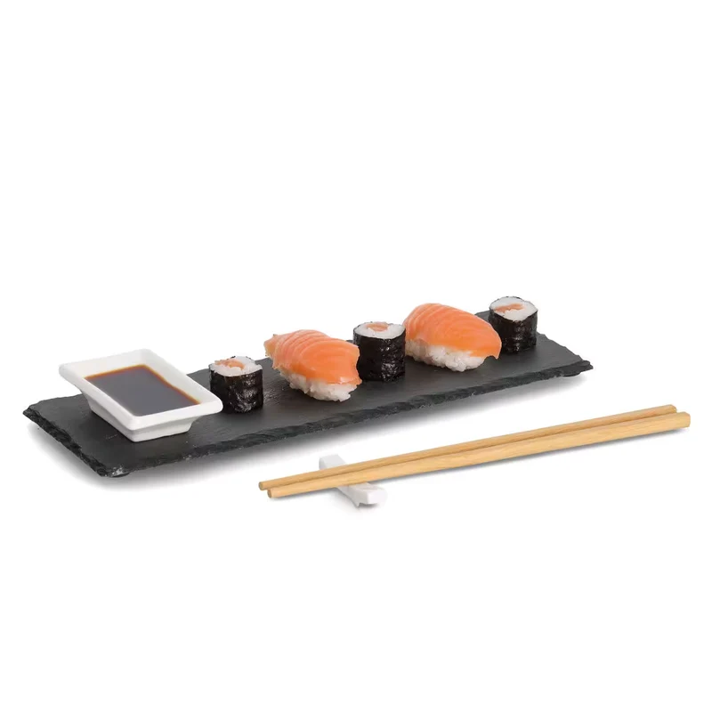 Sushi-Set, 4-tlg., Schiefer/Keramik/Bambus