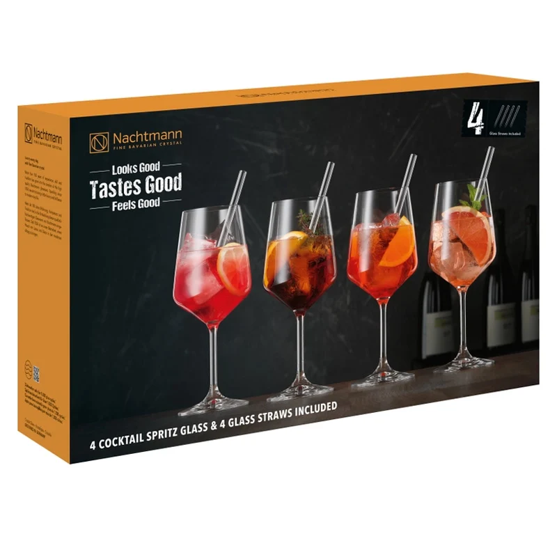 Nachtmann Set 4 Calici Cocktail/Spritz + 4 cannucce e scopino 63 cl