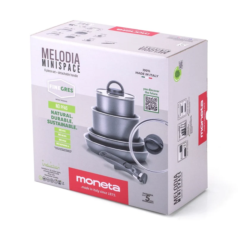 Moneta Batteria di Pentole Melodia 7 Pezzi Finegres con Manico removibile