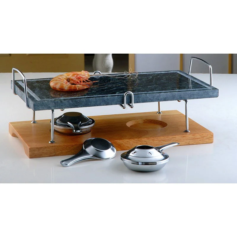 Brandani Set 5 Pezzi Piastra Ollare con Base Legno 41x23 cm