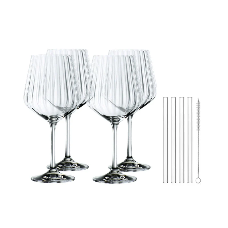 Nachtmann Set 4 Calici Gin Tonic Crystal + 4 cannucce e scopino 64 cl