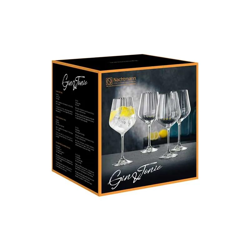 Nachtmann Set 4 Calici Gin Tonic Crystal + 4 cannucce e scopino 64 cl