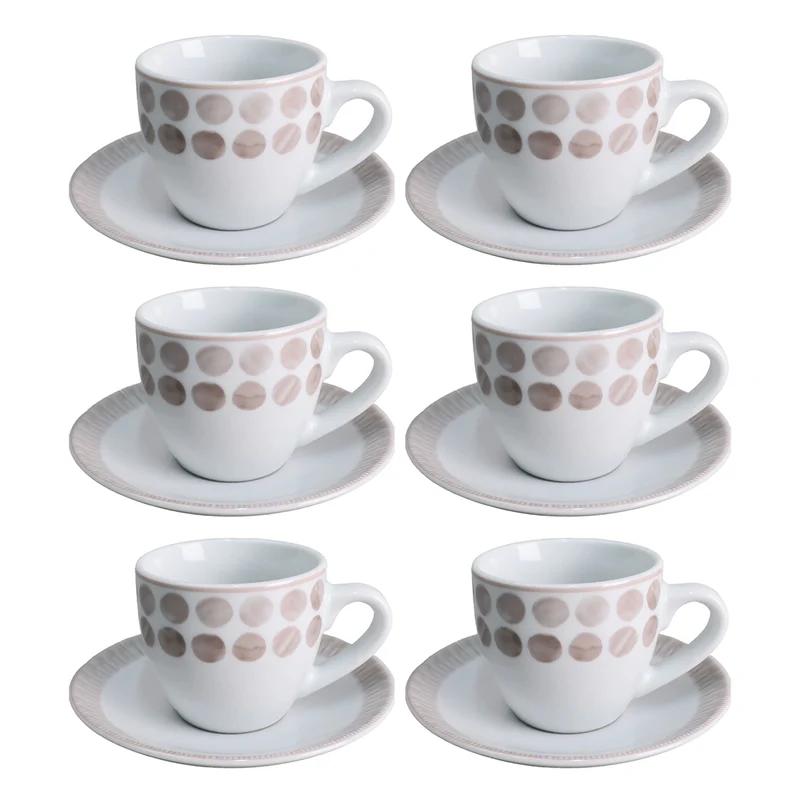Villa Altachiara Set 6 Tazzine da Caffè Tabata con Piattino in Porcellana Tortora