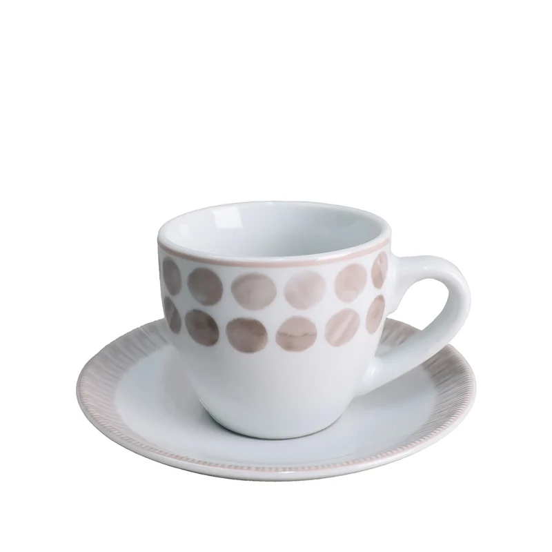 Villa Altachiara Set 6 Tazzine da Caffè Tabata con Piattino in Porcellana Tortora