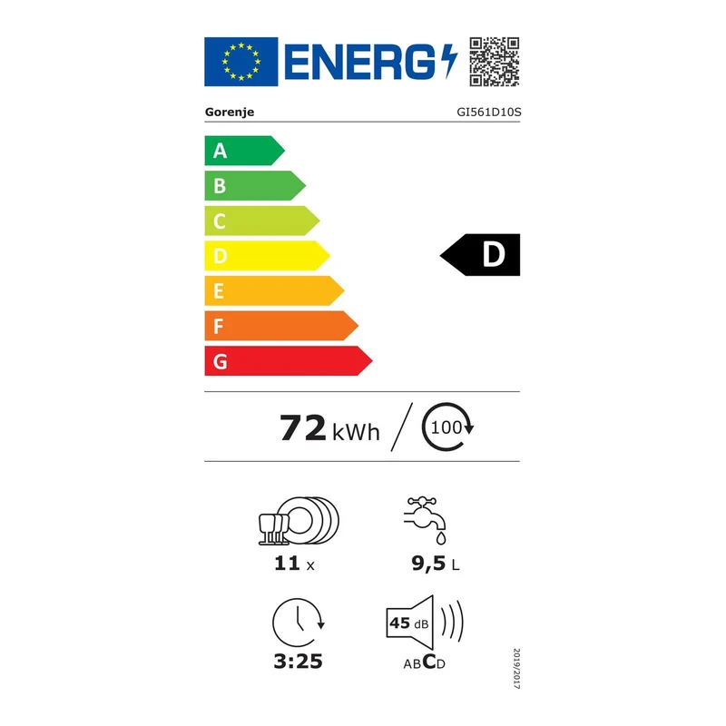 Gorenje GI561D10S BK065 Geschirrspüler teilintegriert 45cm 11 Maßgedecke D