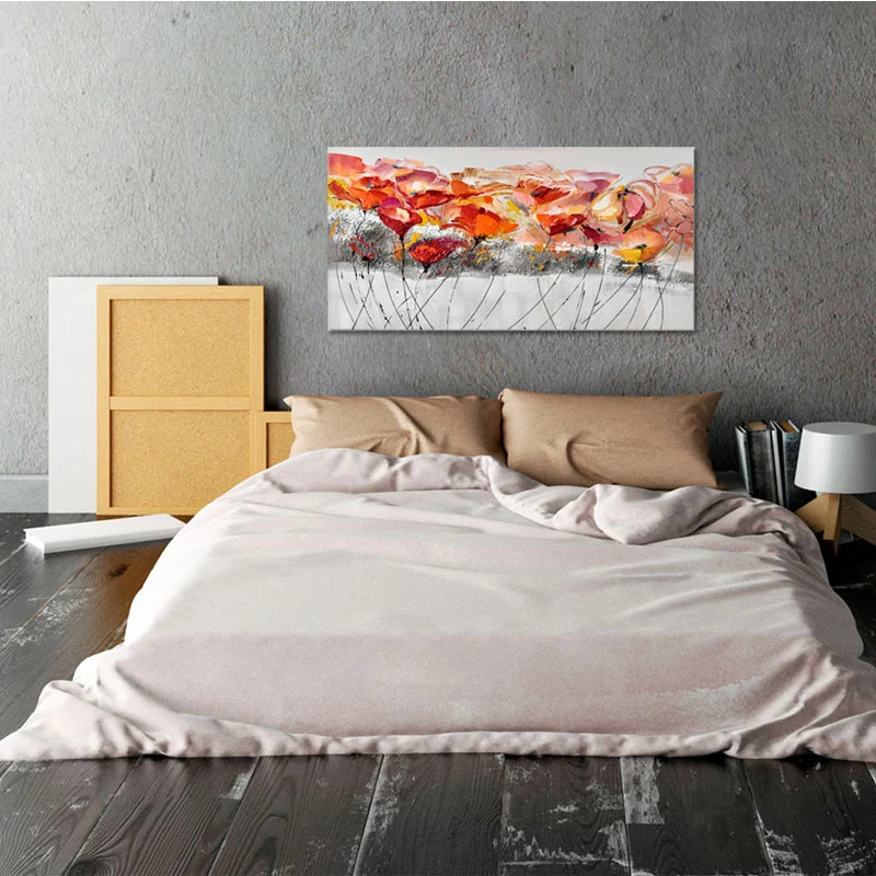 Agave Quadro Papaveri Della California Dipinto a Mano 140x70 cm