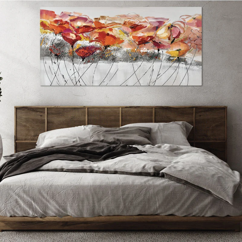 Agave Quadro Papaveri Della California Dipinto a Mano 140x70 cm