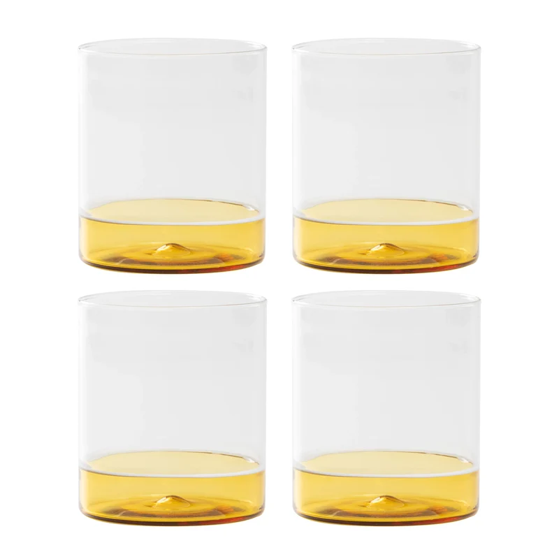 Zafferano Set 4 Tumbler Filo Bianco 440ml in Vetro Giallo Oro