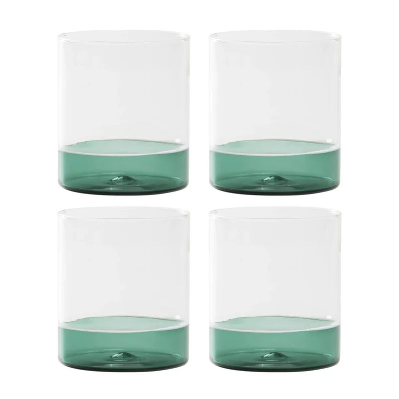 Zafferano Set 4 Tumbler Filo Bianco 440ml in Vetro Verde Lago
