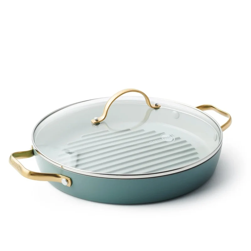 GreenPan Grill Bistecchiera Padova Antiaderente D28 cm con Coperchio Sky Blue