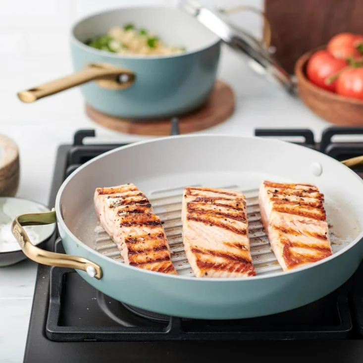 GreenPan Grill Bistecchiera Padova Antiaderente D28 cm con Coperchio Sky Blue