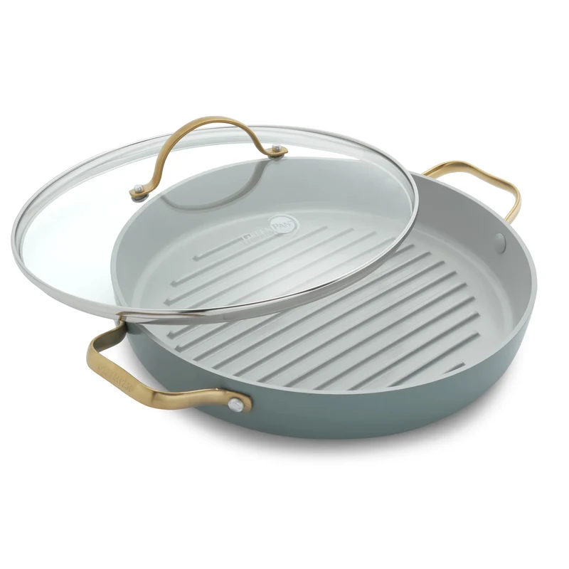 GreenPan Grill Bistecchiera Padova Antiaderente D28 cm con Coperchio Sky Blue