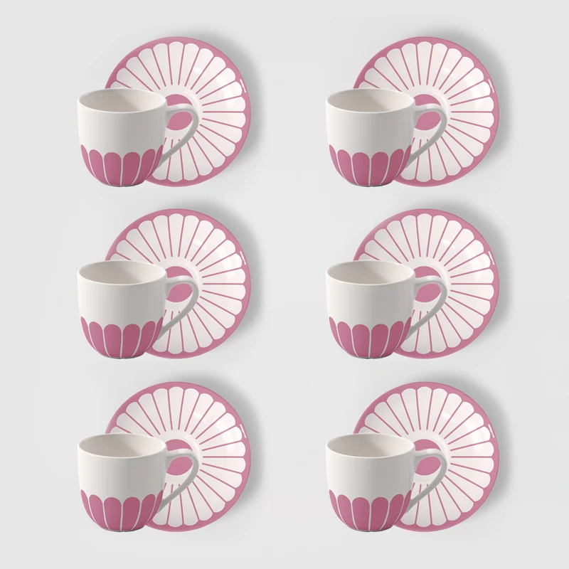 Villeroy & Boch Set 6 Tazzine da Caffè Fleur Cassis 70ml con Piattino in Porcellana