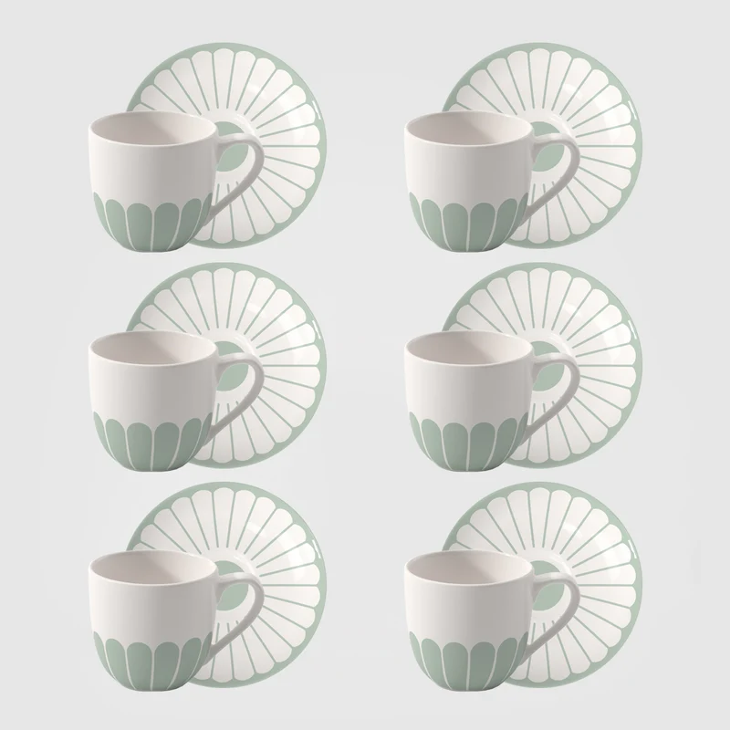 Villeroy & Boch Set 6 Tazzine da Caffè Fleur 70ml con Piattino in Porcellana