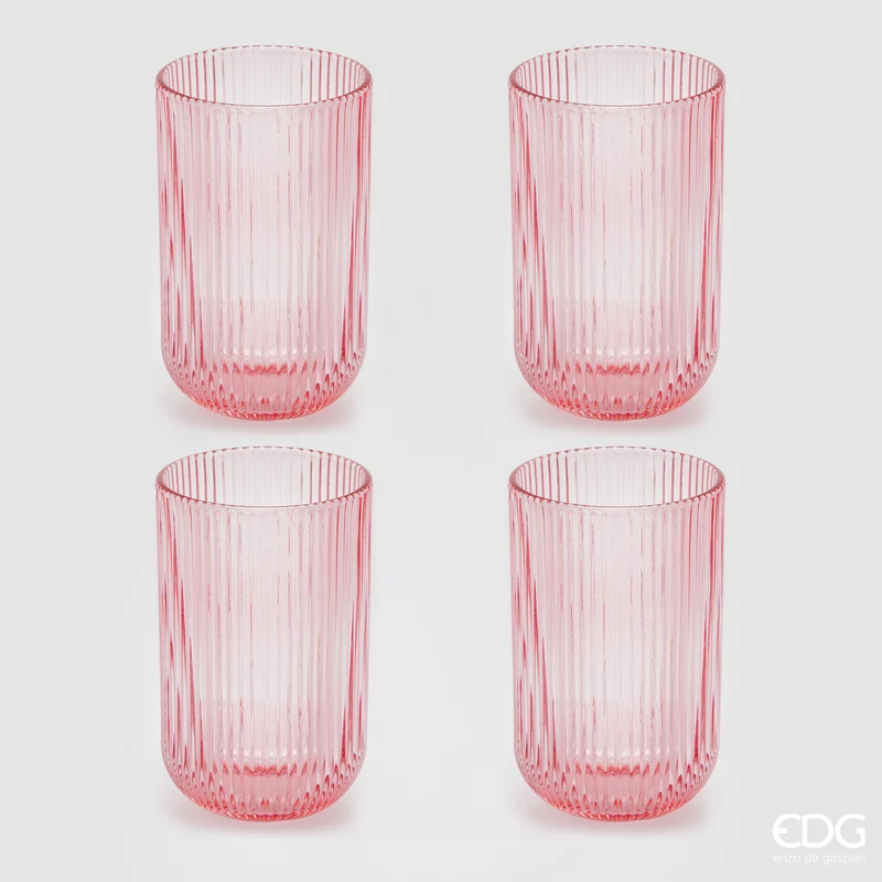 EDG Enzo De Gasperi Offerta Set 4 Bicchieri Longdrink Righe H12 D8 cm Rosa