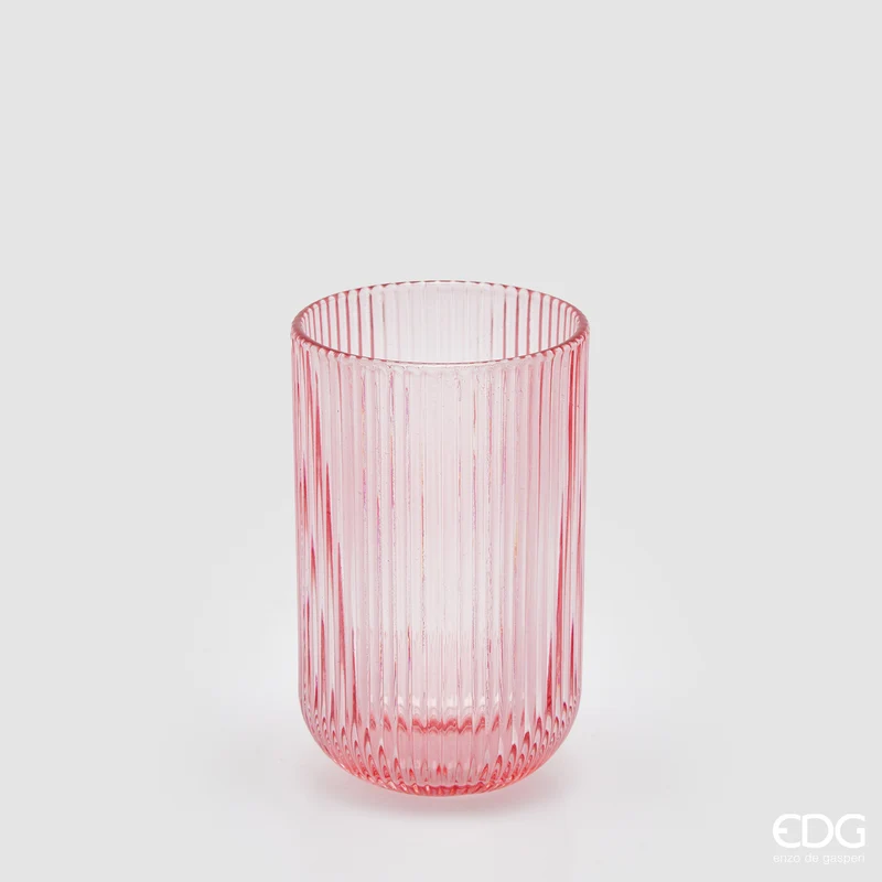EDG Enzo De Gasperi Offerta Set 4 Bicchieri Longdrink Righe H12 D8 cm Rosa