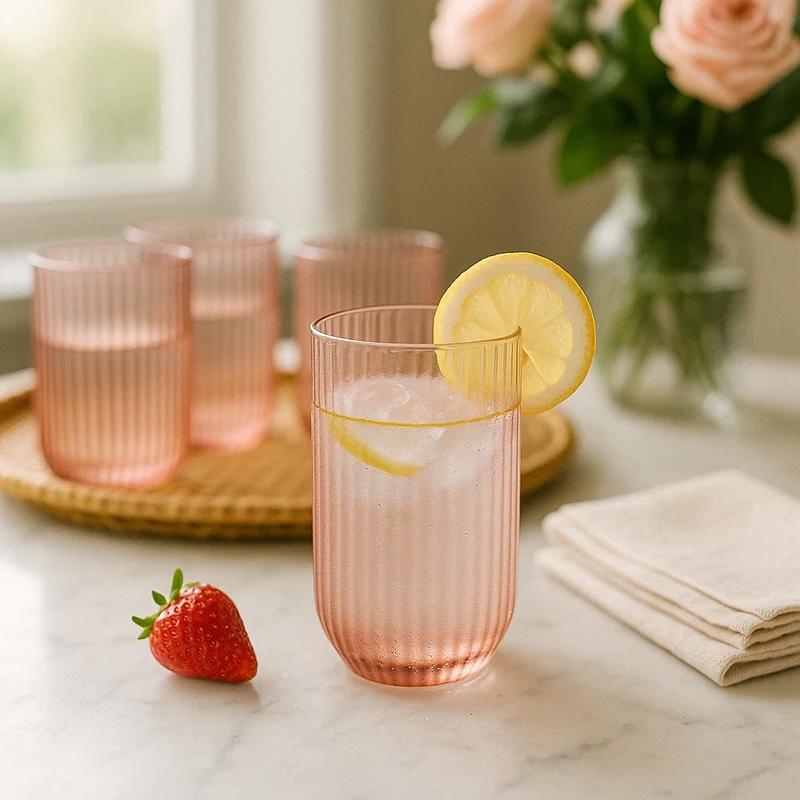 EDG Enzo De Gasperi Offerta Set 4 Bicchieri Longdrink Righe H12 D8 cm Rosa