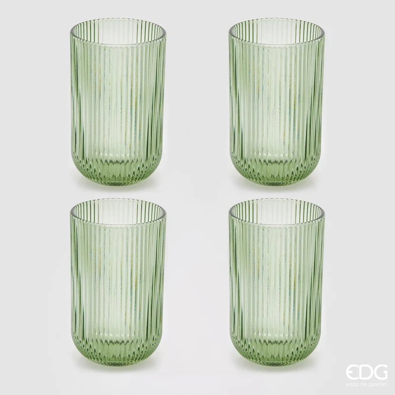 EDG Enzo De Gasperi Offerta Set 4 Bicchieri Longdrink Righe H12 D8 cm Verde